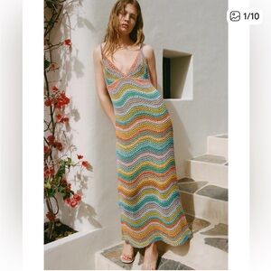 Zara Colorful Striped Knit Midi Dress